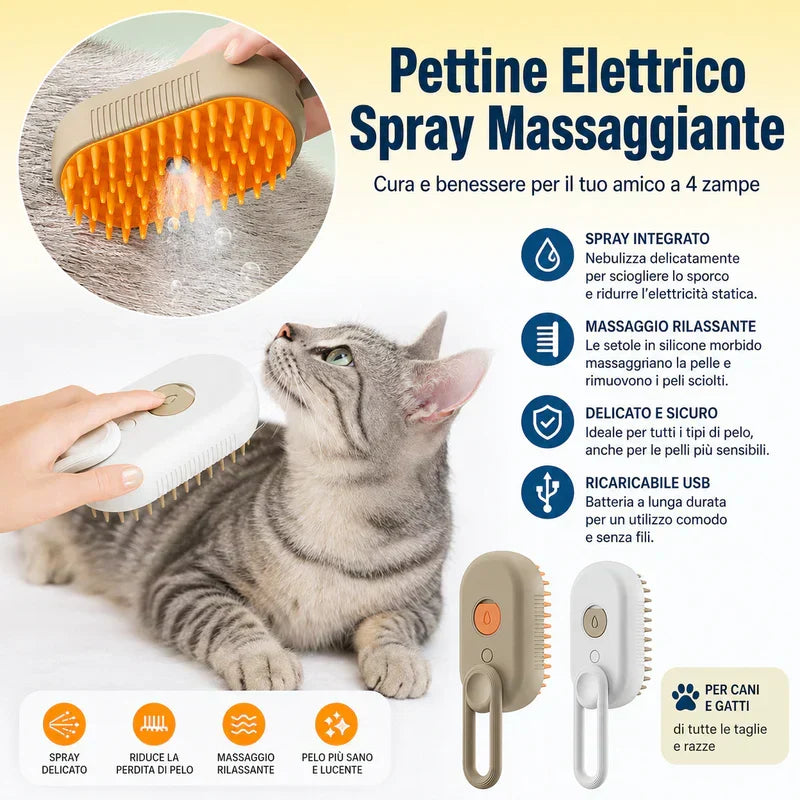 Spazzola Elettrica a Vapore 3in1 per Cani e Gatti